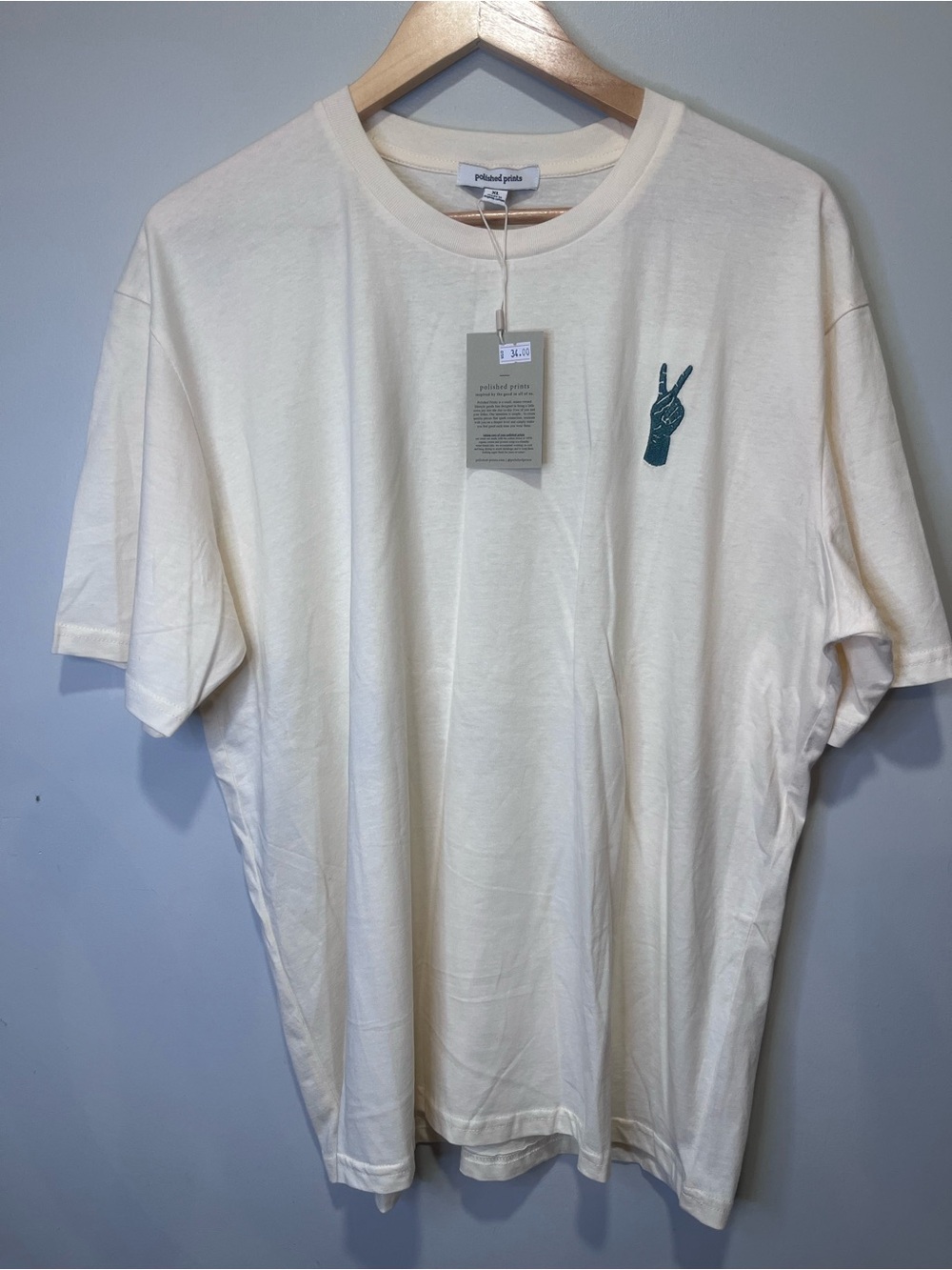 Organic Cotton Cream Graphic Peace Sign Pocket T-Shirt Short Sleeve